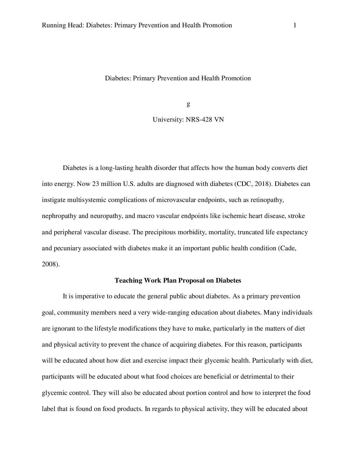 Preview image for NRS 428 Diabetes Primary Prevention and Health Promotion